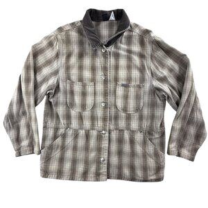 Vintage Lee Riveted Jacket Mens Large Brown Plaid Corduroy Collar Workwear 90s